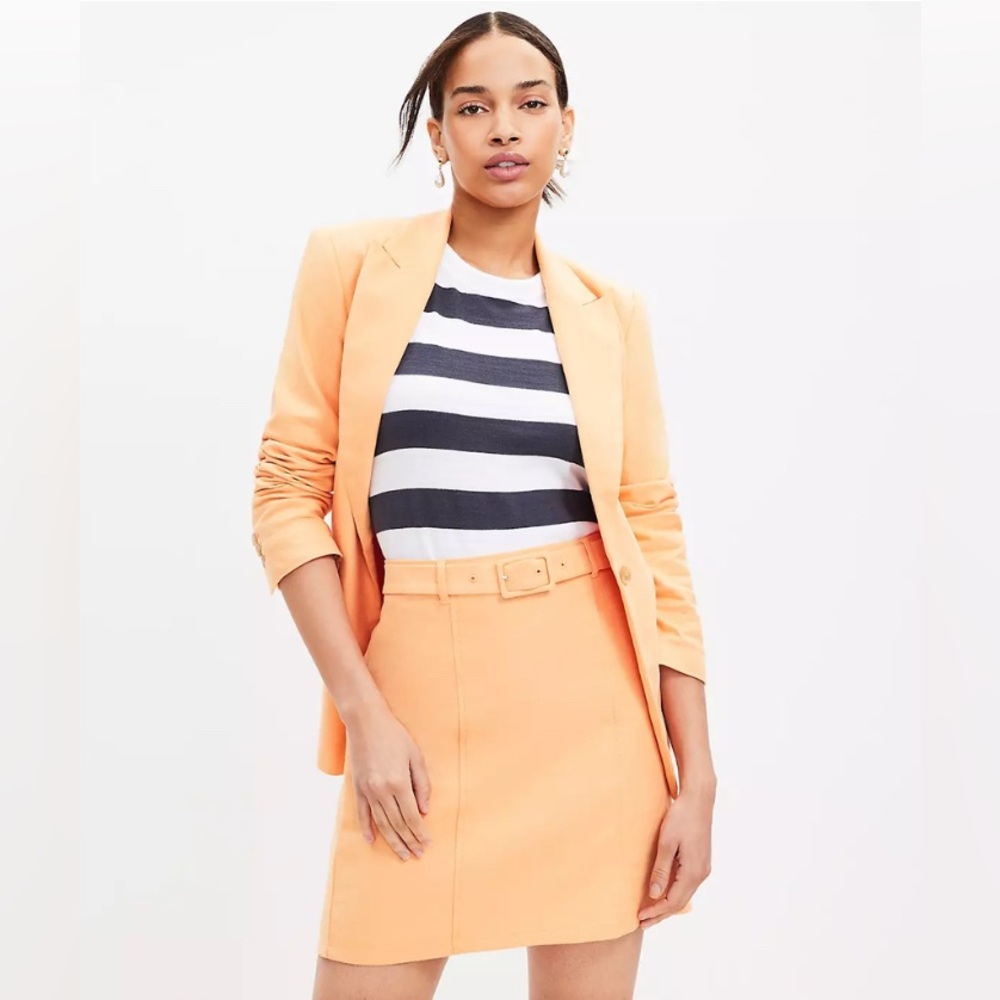 Loft Belted Cotton Linen Skirt in Orange Creamsicle Color, size 10 NWT